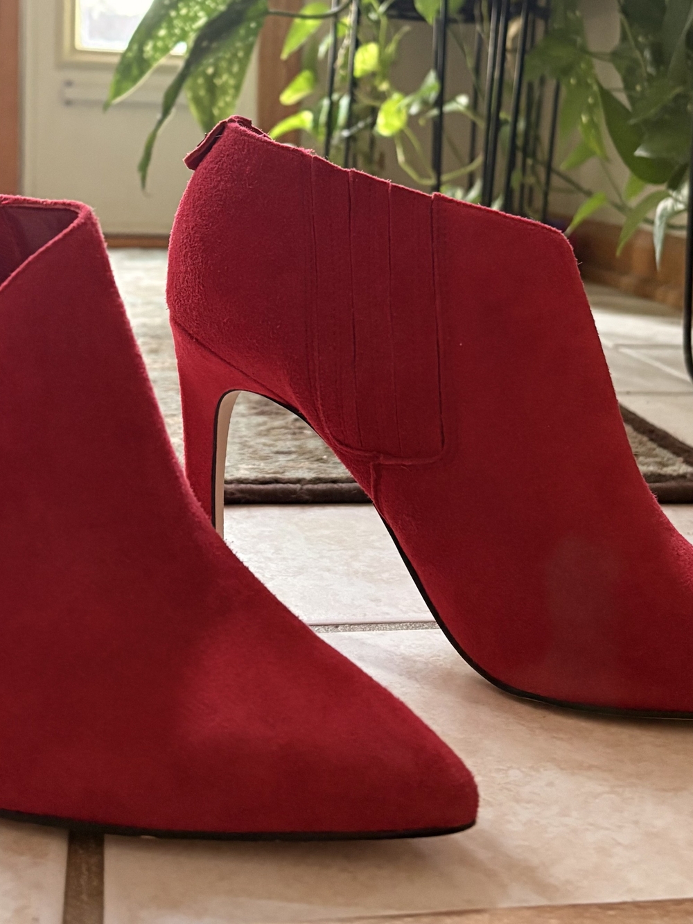 Calvin Klein Women's Red "Harmon" Genuine Suede Leather Heel Dress Booties  9.5M